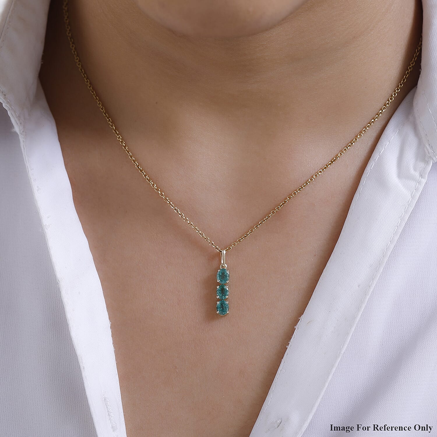 9K Yellow Gold AAA Gemfields Emerald 3 Stone Pendant 0.92 Ct.