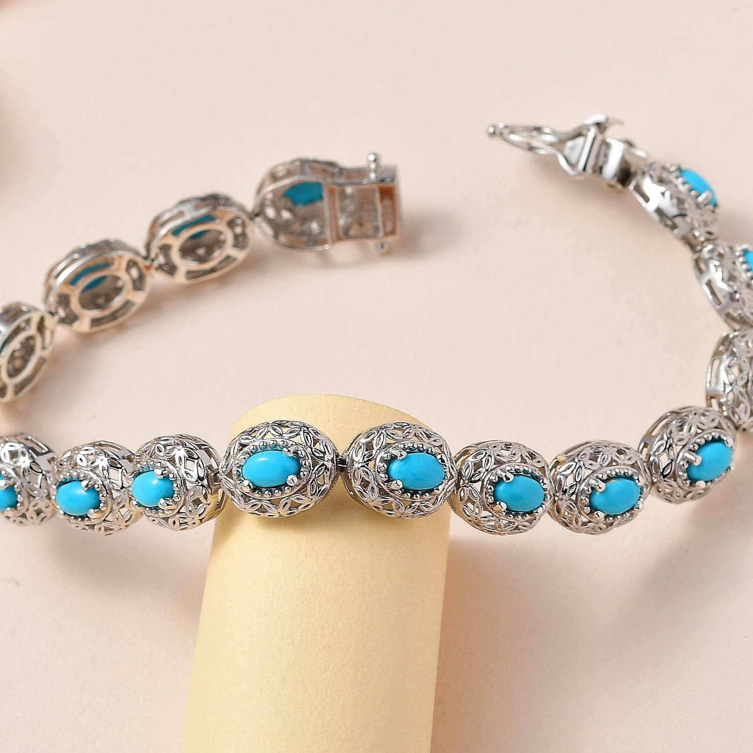 Arizona Sleeping Beauty Turquoise Tennis Bracelet (Size - 7) in Platinum Overlay Sterling Silver 3.71 Ct, Silver Wt. 13.77 Gms