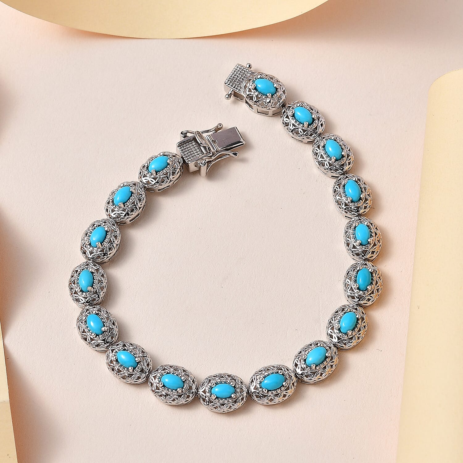 Arizona Sleeping Beauty Turquoise Tennis Bracelet (Size - 7.5) in Platinum Overlay Sterling Silver 3.95 Ct, Silver Wt. 14.01 Gms