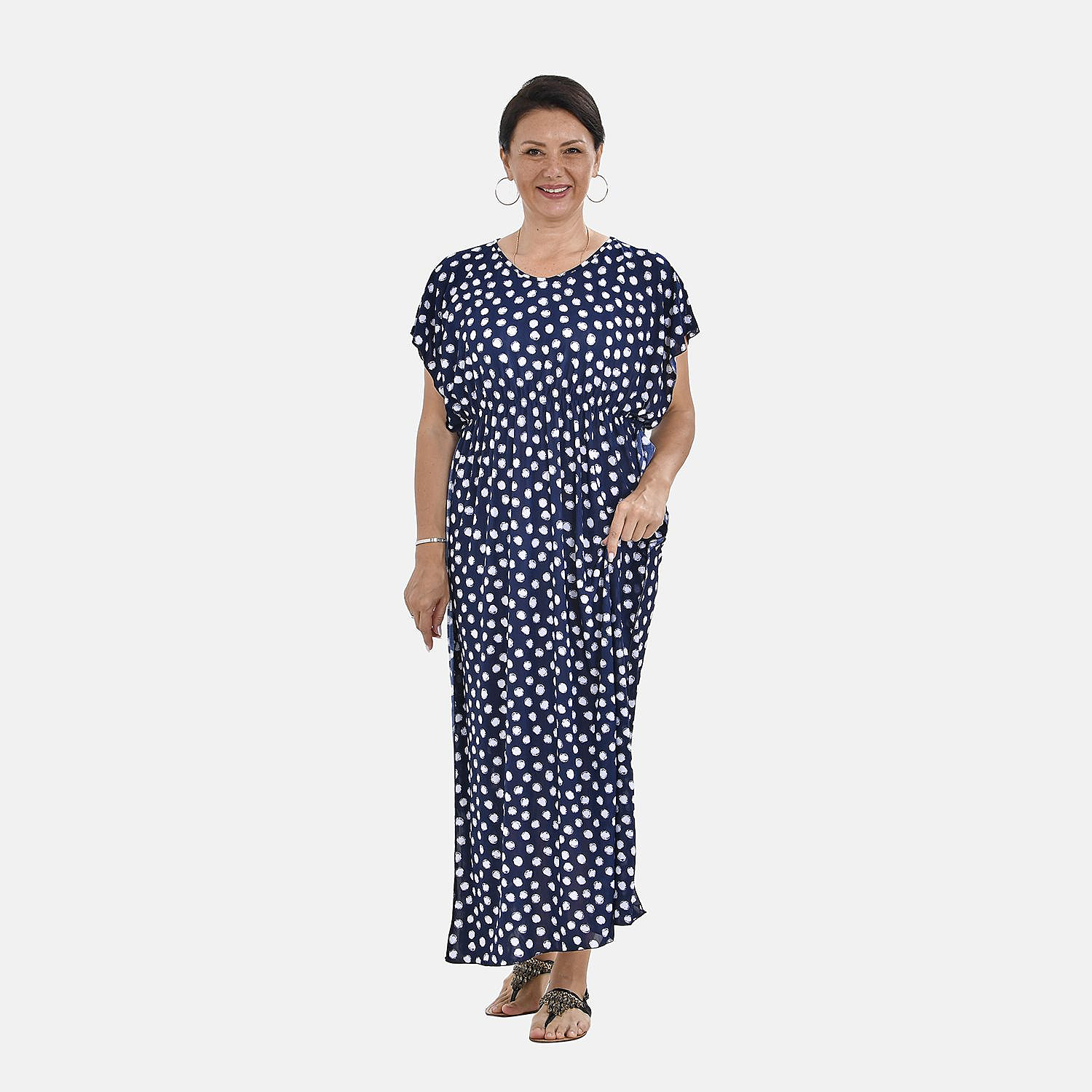 Close-Out-Tamsy-Short-Sleeves-Waist-Maxi-Dress-One-Size-Upto-20-Navy-B