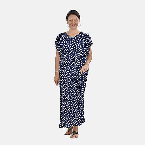Close Out - Stretch Jersey Maxi Dress (One Size,8-18) - Navy Blue - White