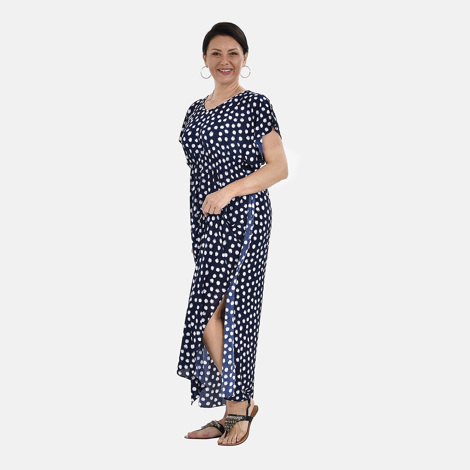 Close Out - Stretch Jersey Maxi Dress (One Size,8-18) - Navy Blue & White