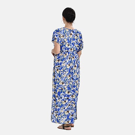 Close Out - Stretch Jersey Maxi Dress (One Size,8-18) - Blue & Yellow