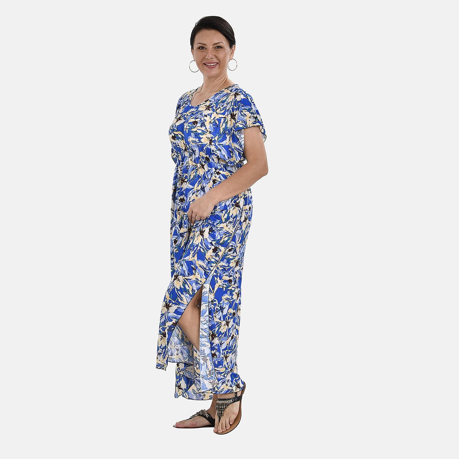 Close Out - Stretch Jersey Maxi Dress (One Size,8-18) - Blue & Yellow