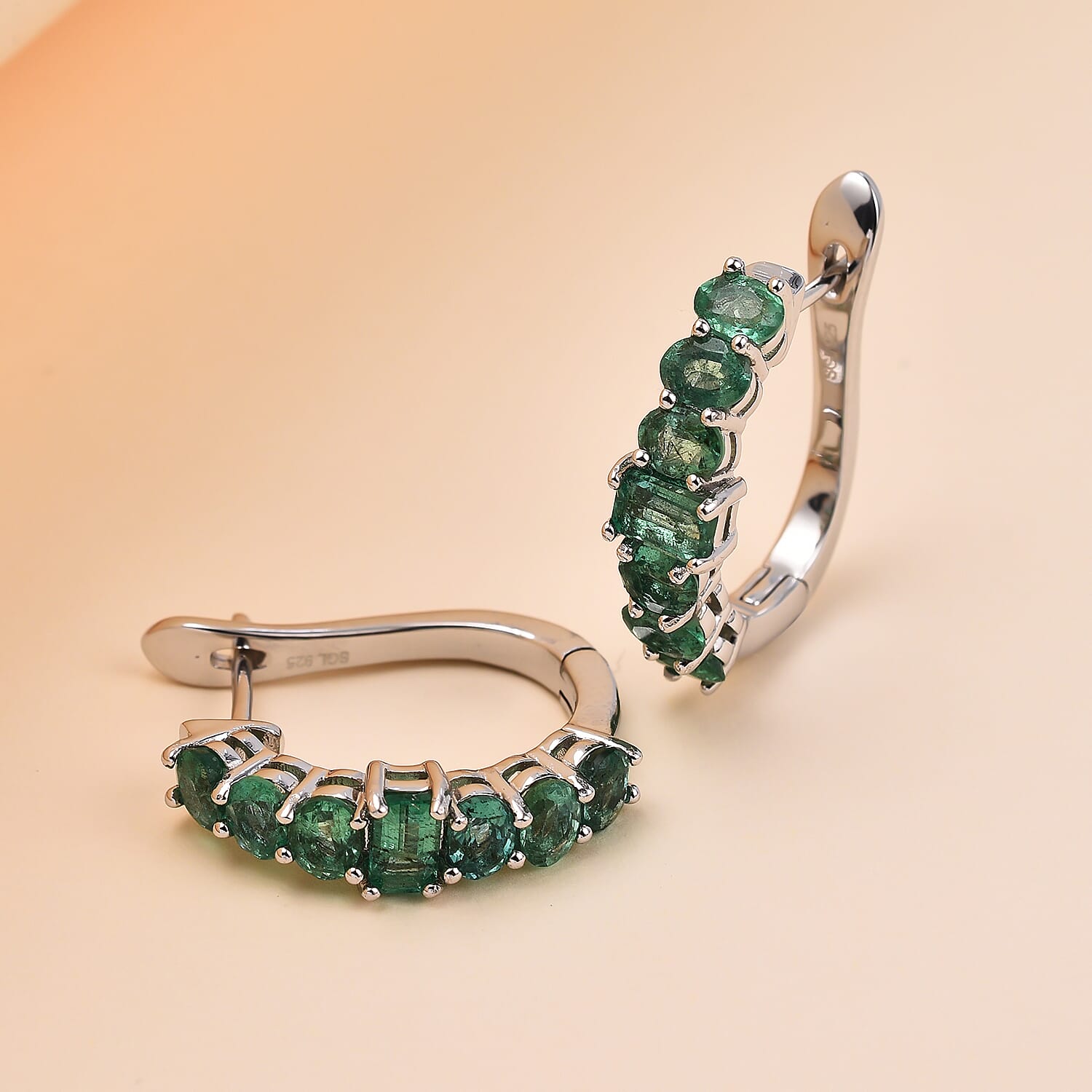 AAA Gemfields Emerald Hoop Earrings in Rhodium Overlay Sterling Silver 2.46 Ct