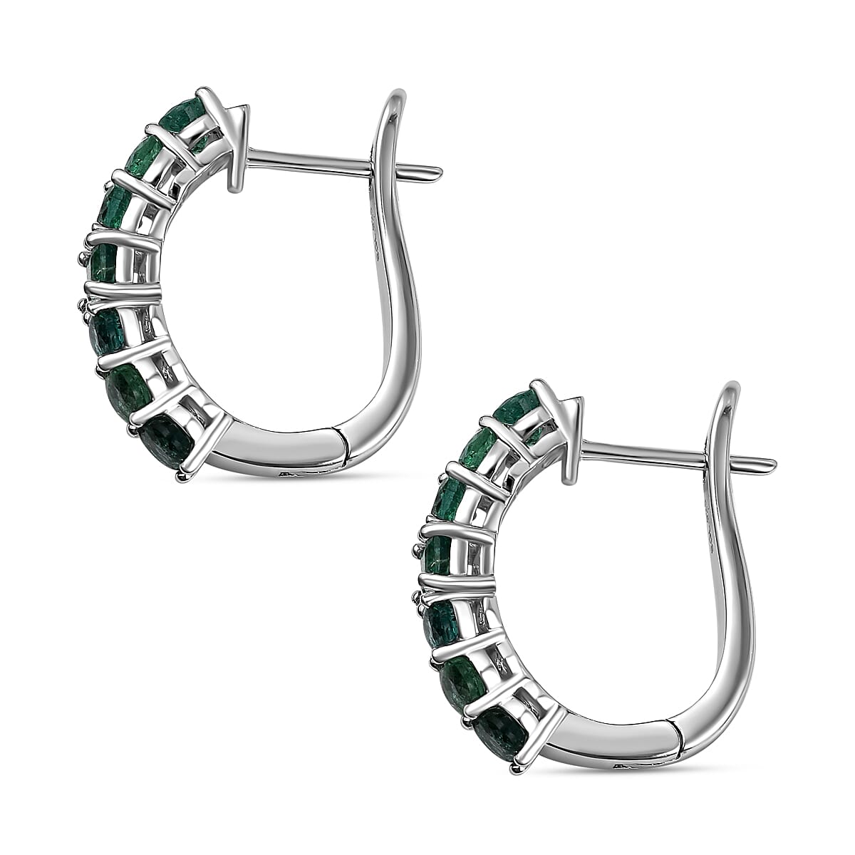 AAA Gemfields Emerald Hoop Earrings in Rhodium Overlay Sterling Silver 2.46 Ct