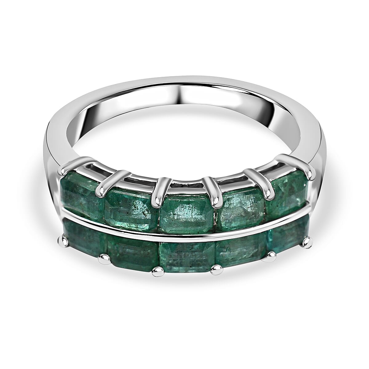AAA Gemfields Emerald Half-Eternity Ring in Rhodium Overlay Sterling Silver 1.95 Ct