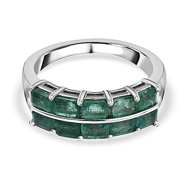 AAA Gemfields Emerald Half-Eternity Ring in Rhodium Overlay Sterling ...