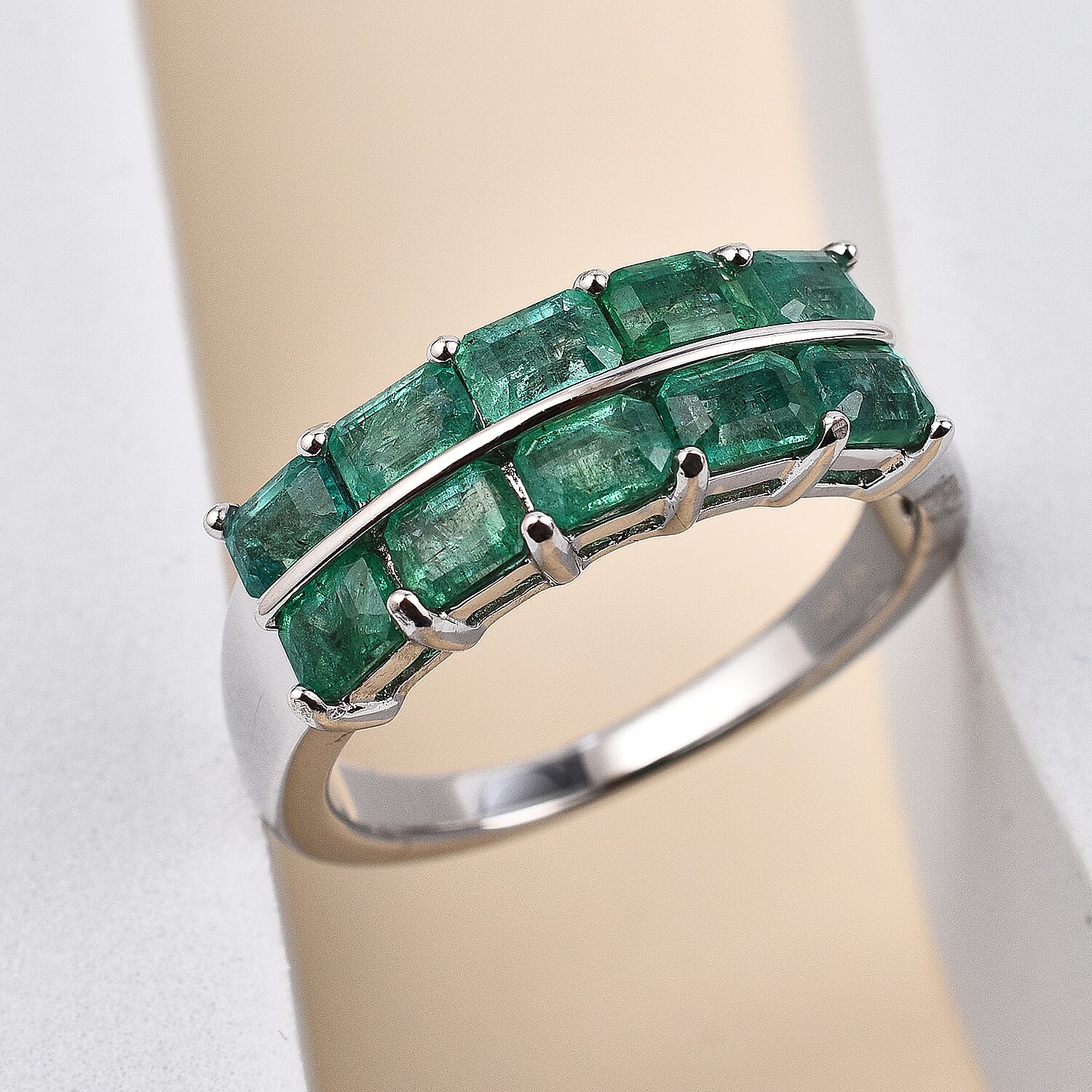 AAA Gemfields Emerald Half-Eternity Ring in Rhodium Overlay Sterling Silver 1.95 Ct