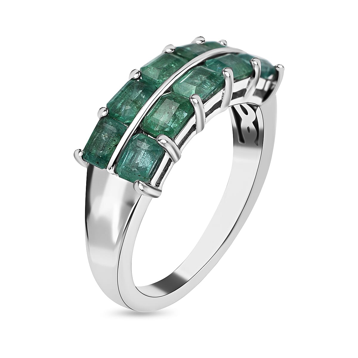 AAA Gemfields Emerald Half-Eternity Ring in Rhodium Overlay Sterling Silver 1.95 Ct