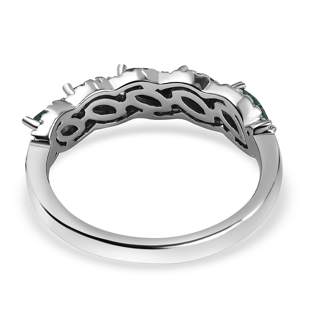 AAA Gemfields Emerald and Natural Zircon Ring in Rhodium Overlay Sterling Silver 1.10 Ct