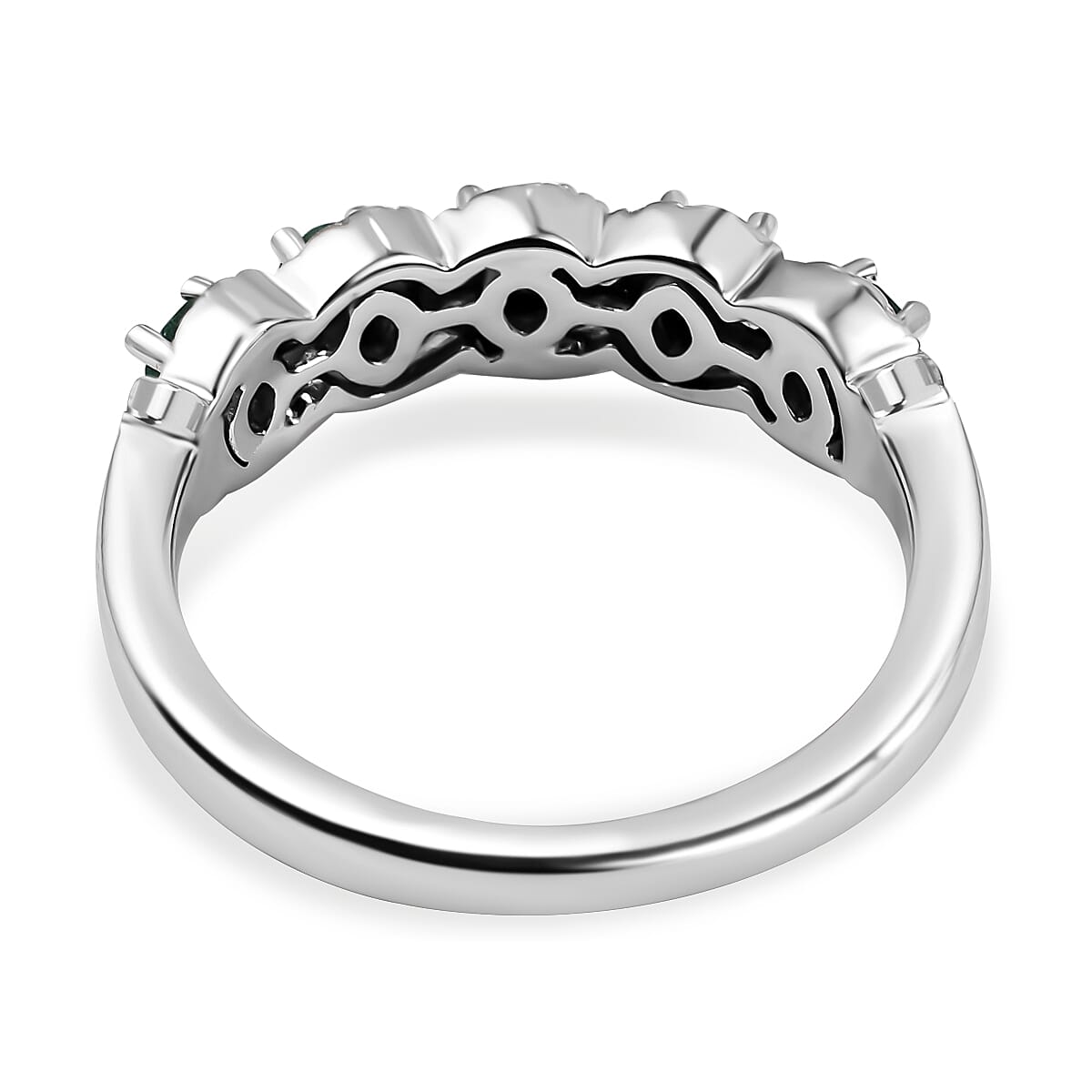 AAA Gemfields Emerald and Natural Zircon Ring in Rhodium Overlay Sterling Silver