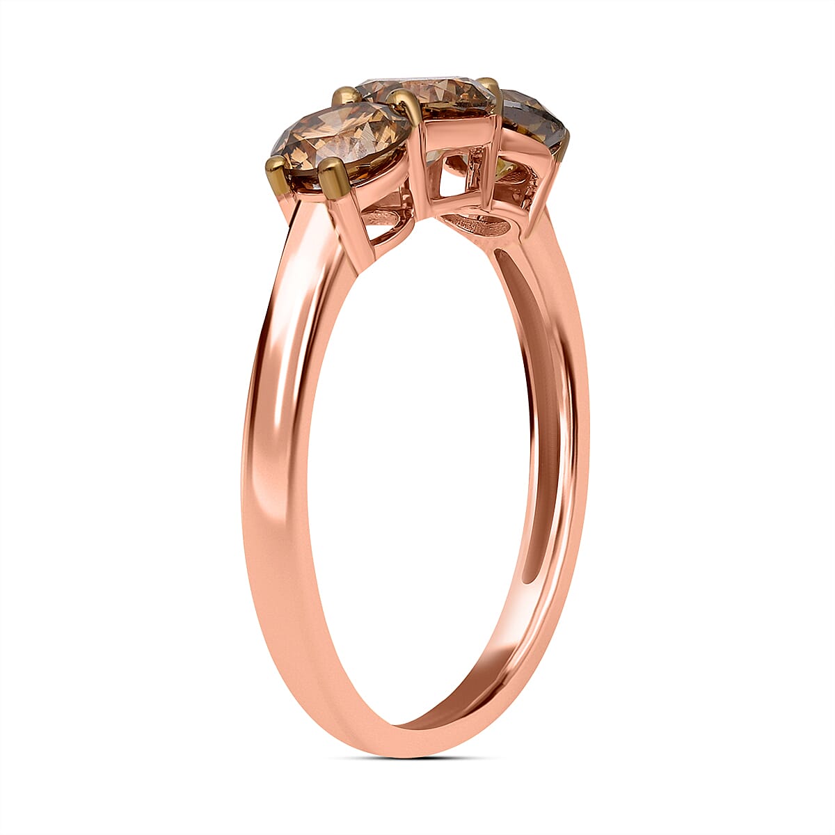 14K Rose Gold SGL Certified Natural Champagne Diamond (I1-I2) 3 Stone Ring 2.00 Ct.