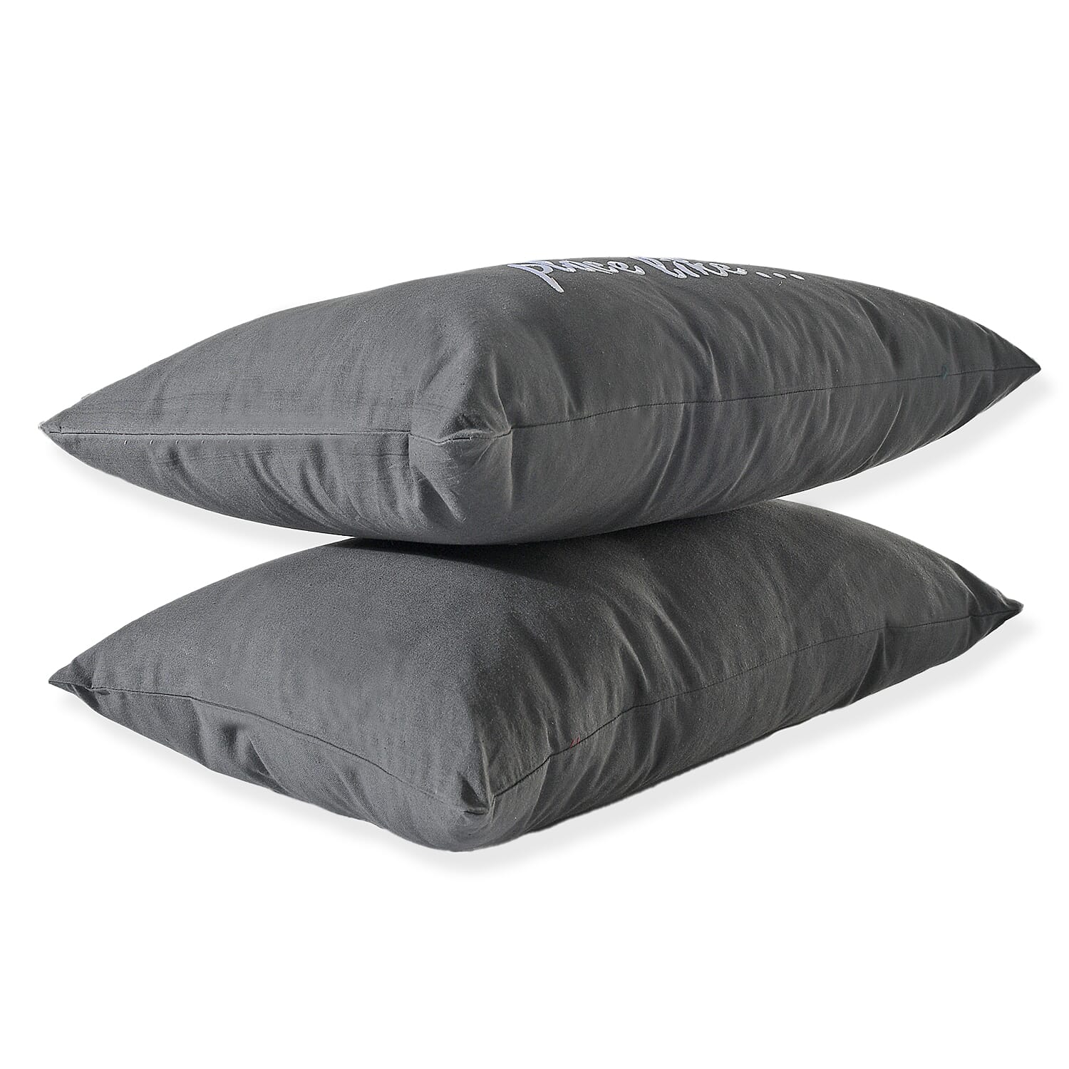 Set of 2 - 100% Cotton Embroidered Pillow (Size 50x30 Cm) - Grey