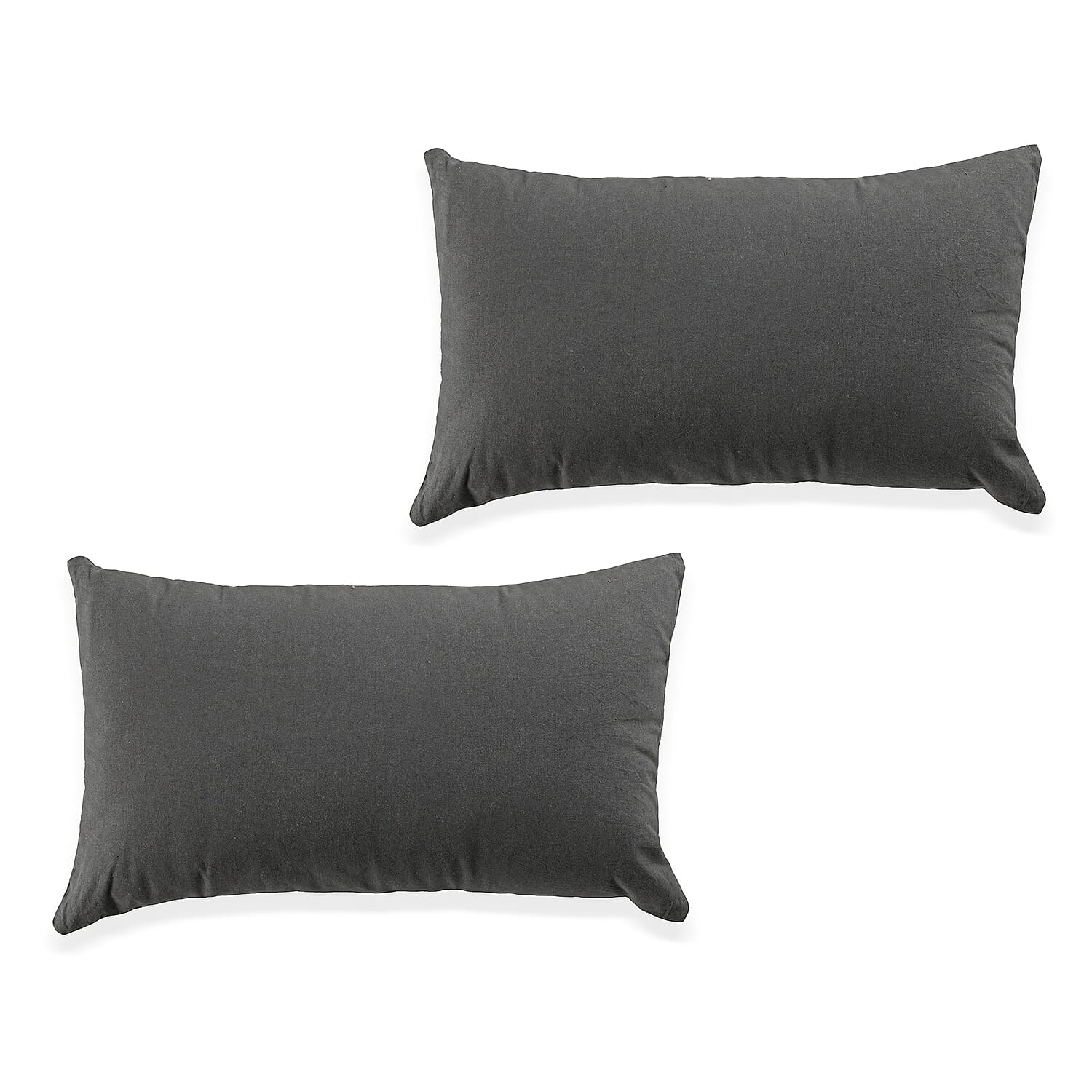 Set of 2 - 100% Cotton Embroidered Pillow (Size 50x30 Cm) - Grey