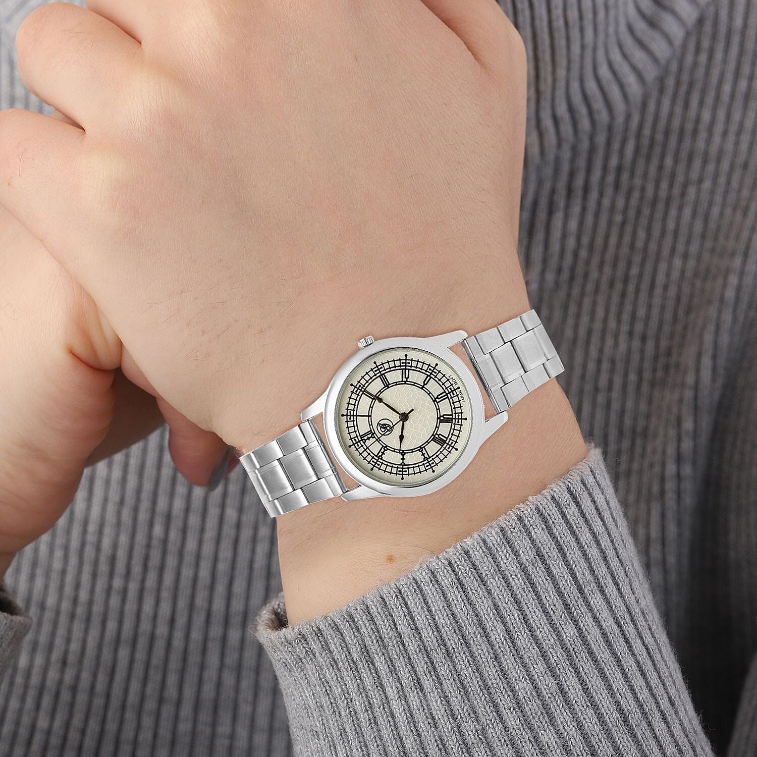 GENOA Japan Movement White Dial Water Resistant Watch with Stainless Steel Strap