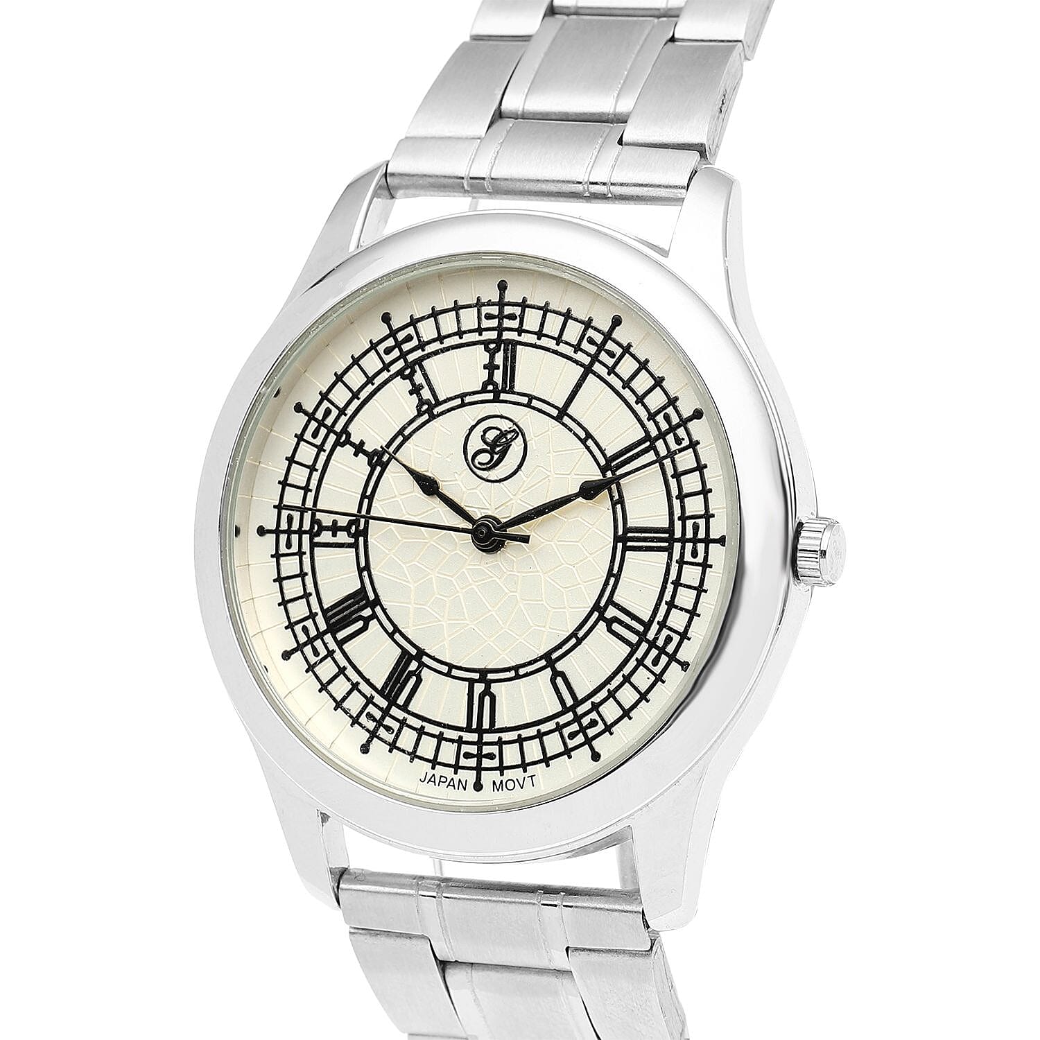 GENOA Japan Movement White Dial Water Resistant Watch with Stainless Steel Strap