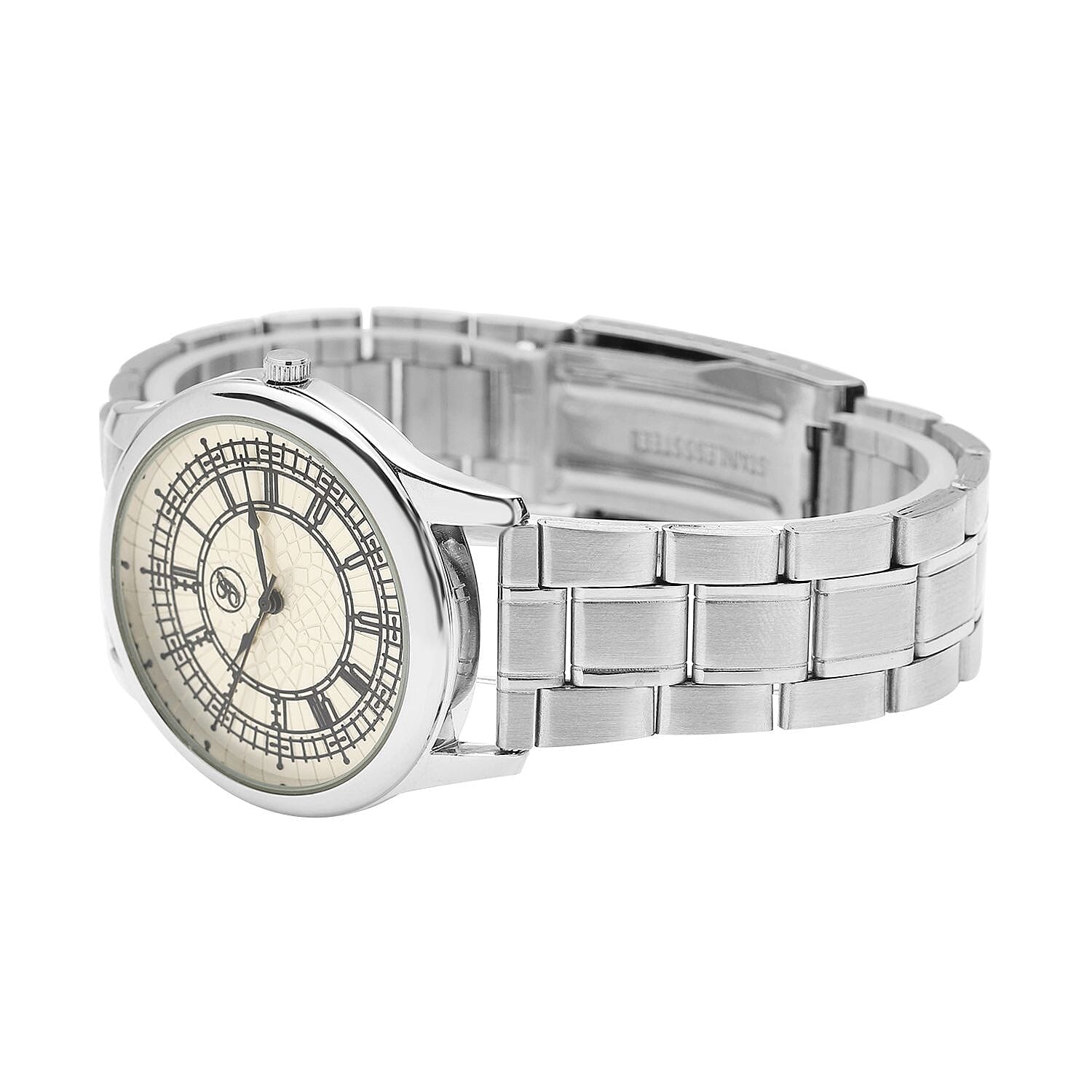 GENOA Japan Movement White Dial Water Resistant Watch with Stainless Steel Strap