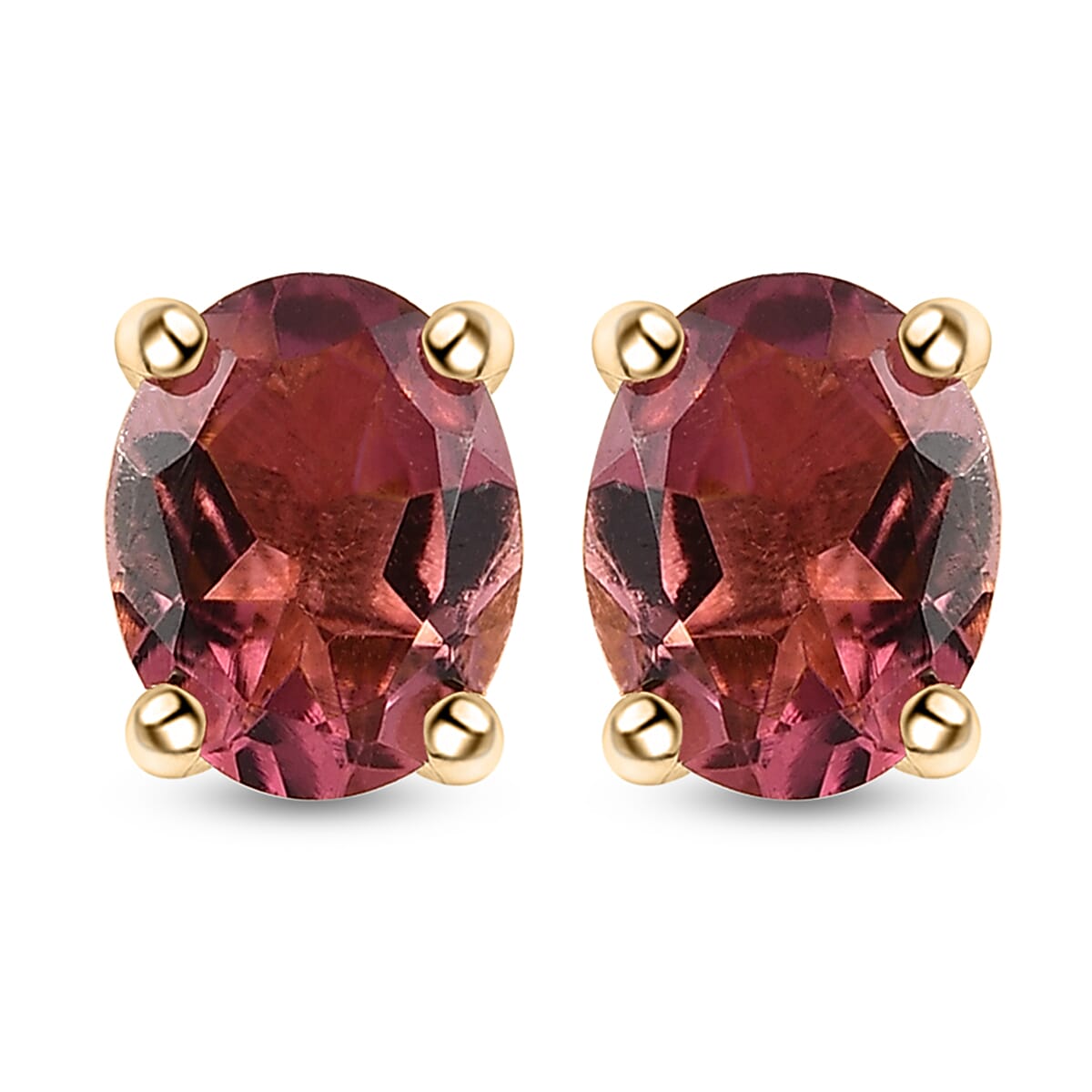 Pink Tourmaline Stud Earrings (With Push Back) in 14K Gold Overlay Sterling Silver