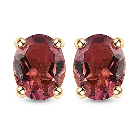 Pink Tourmaline Stud Earrings (With Push Back) in 14K Gold Overlay Sterling Silver