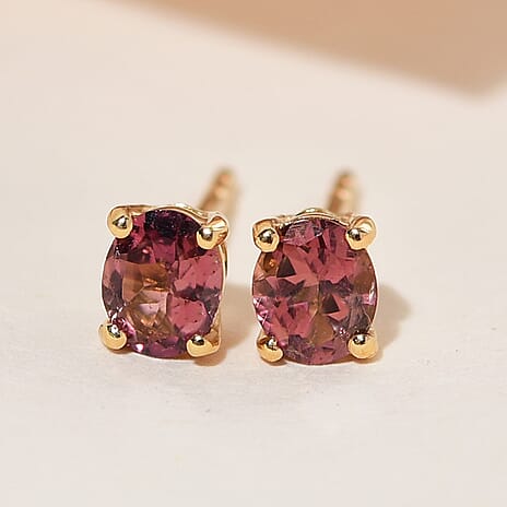 Pink Tourmaline Stud Earrings (With Push Back) in 14K Gold Overlay Sterling Silver