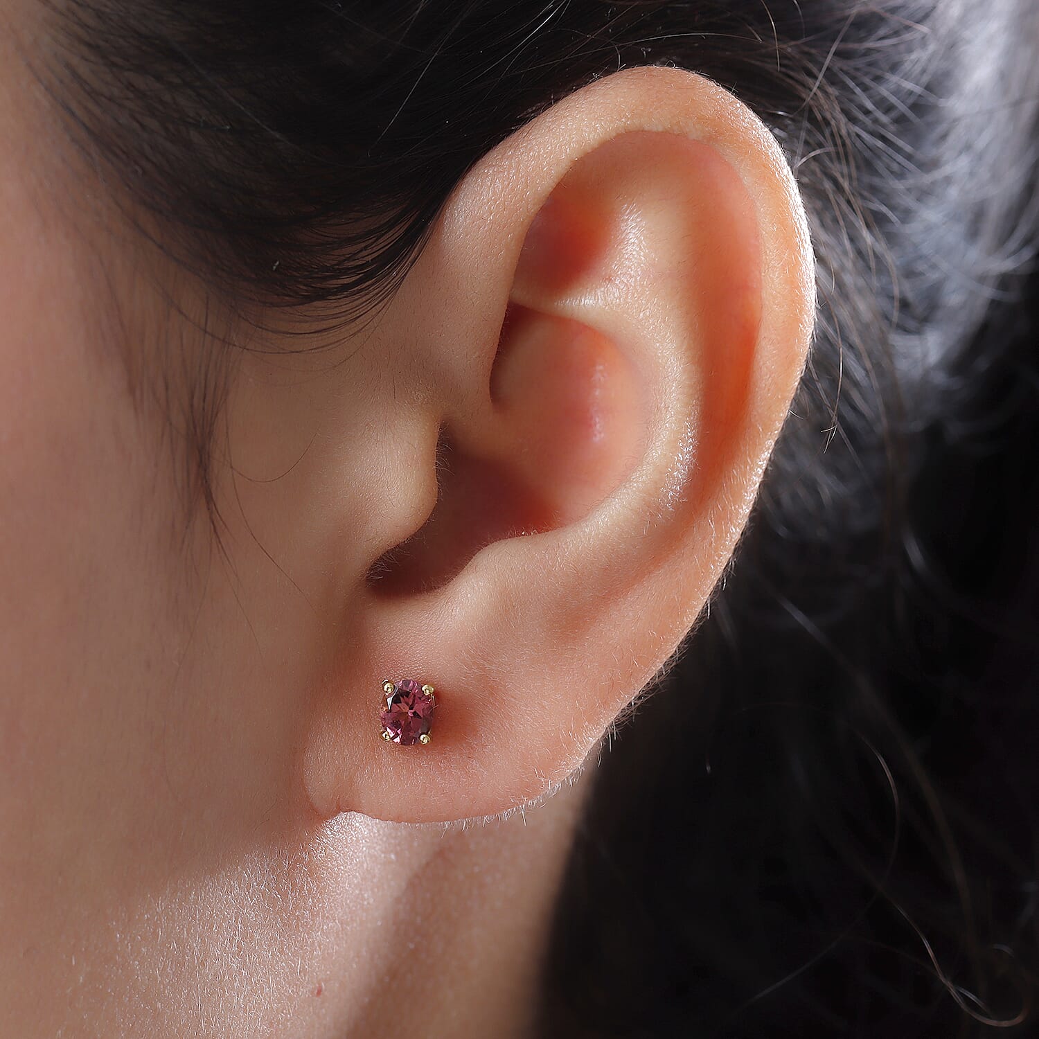 Pink Tourmaline Stud Earrings (With Push Back) in 14K Gold Overlay Sterling Silver