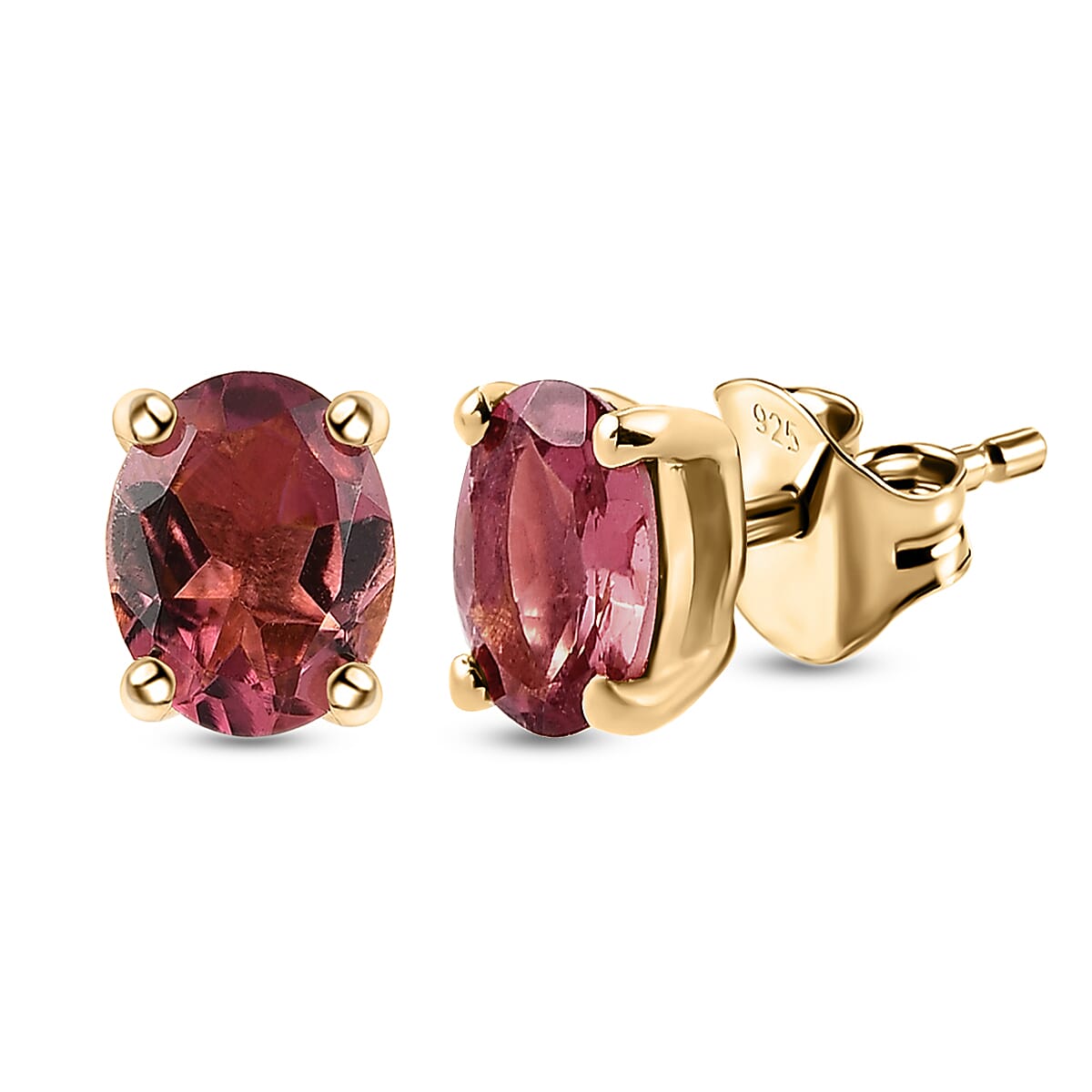 Pink Tourmaline Stud Earrings (With Push Back) in 14K Gold Overlay Sterling Silver