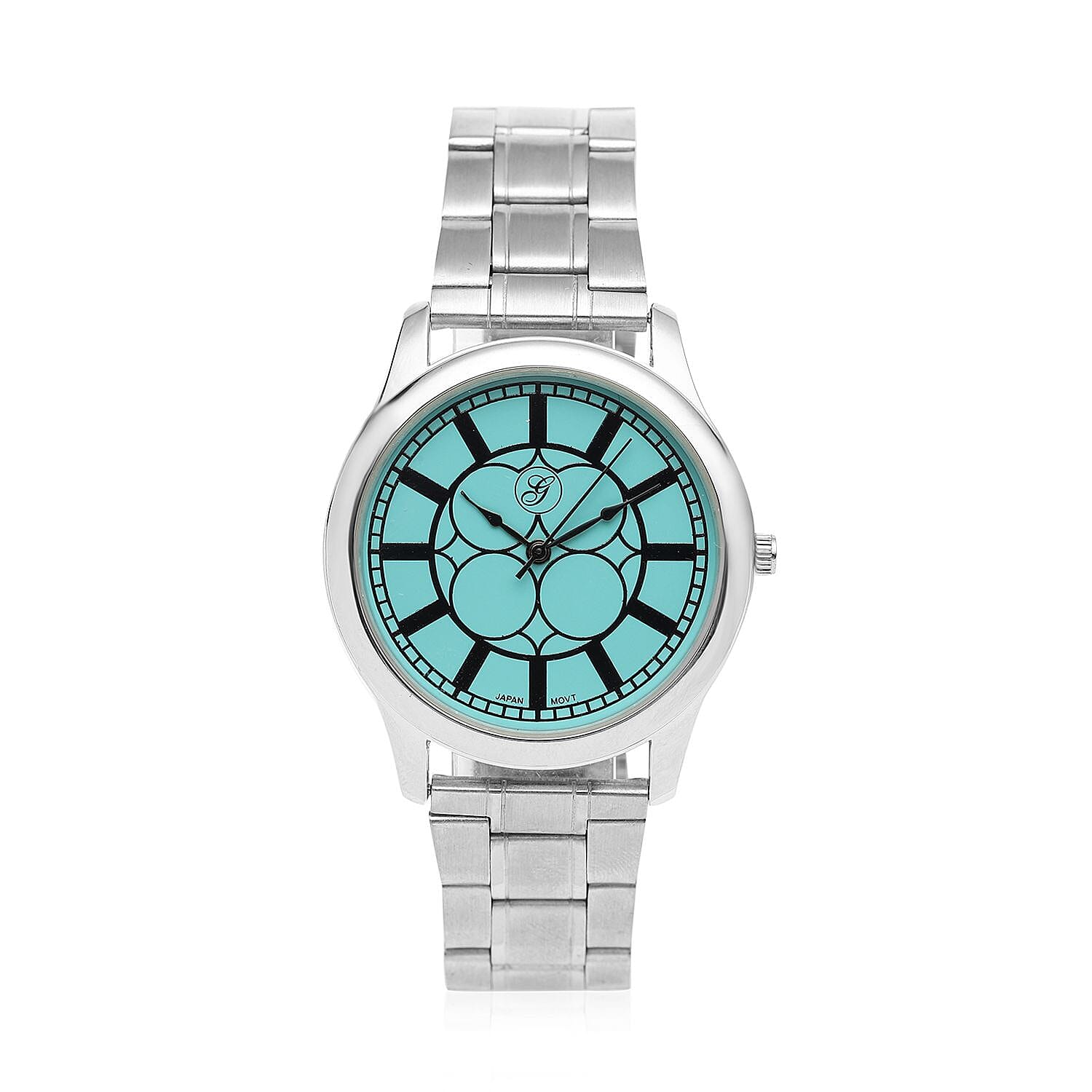 GENOA Japanese Movement Turquoise Blue Dial Water Resistant Watch with Stainless Steel Strap