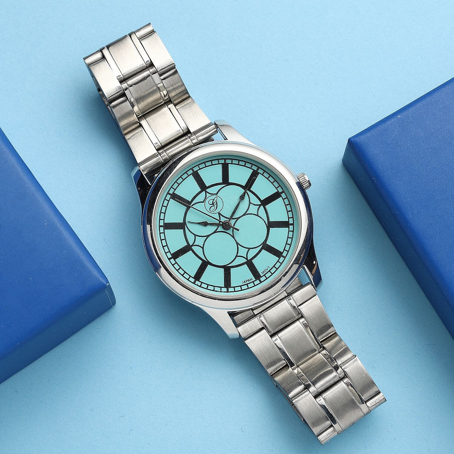 GENOA Japanese Movement Turquoise Blue Dial Water Resistant Watch with Stainless Steel Strap
