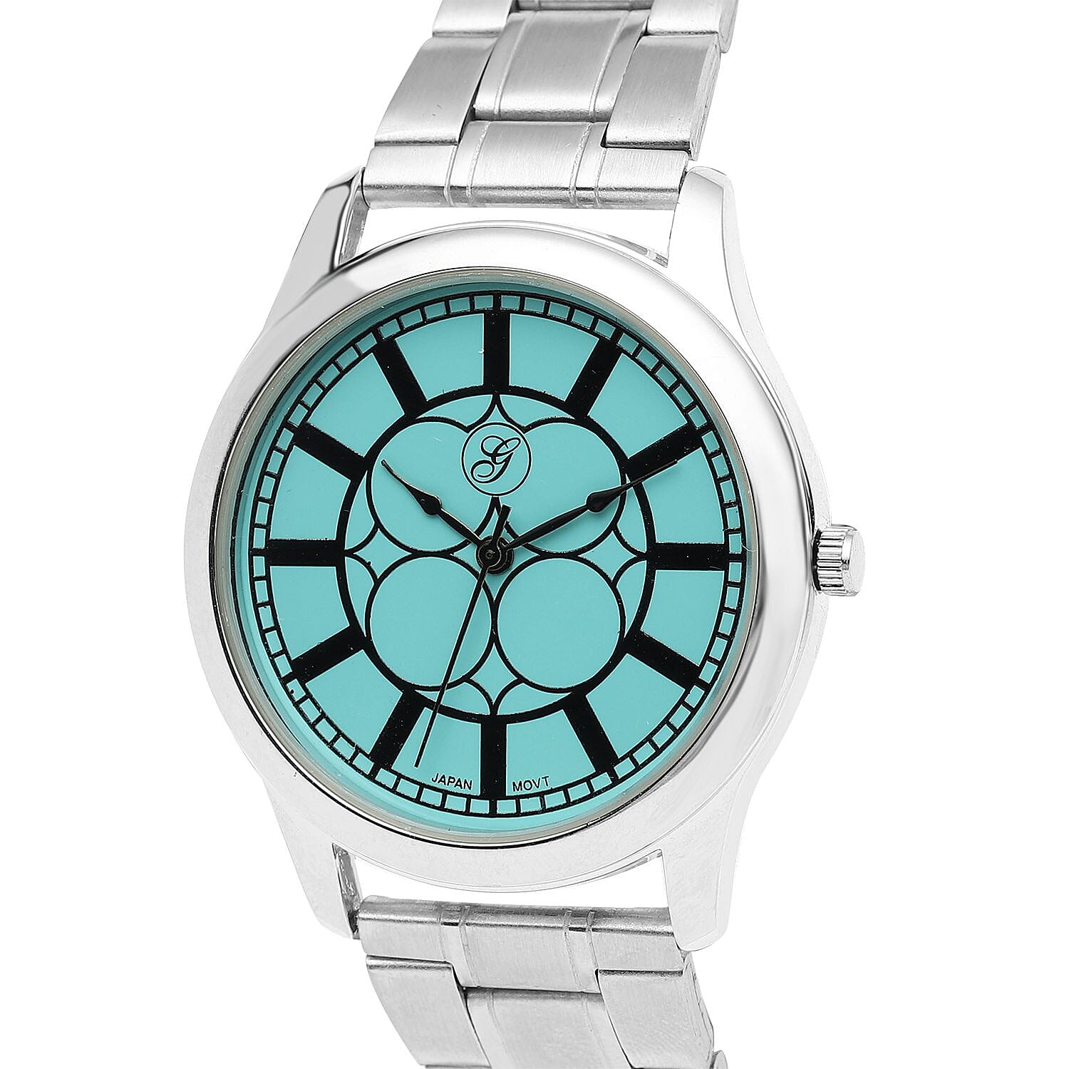 GENOA Japanese Movement Turquoise Blue Dial Water Resistant Watch with Stainless Steel Strap