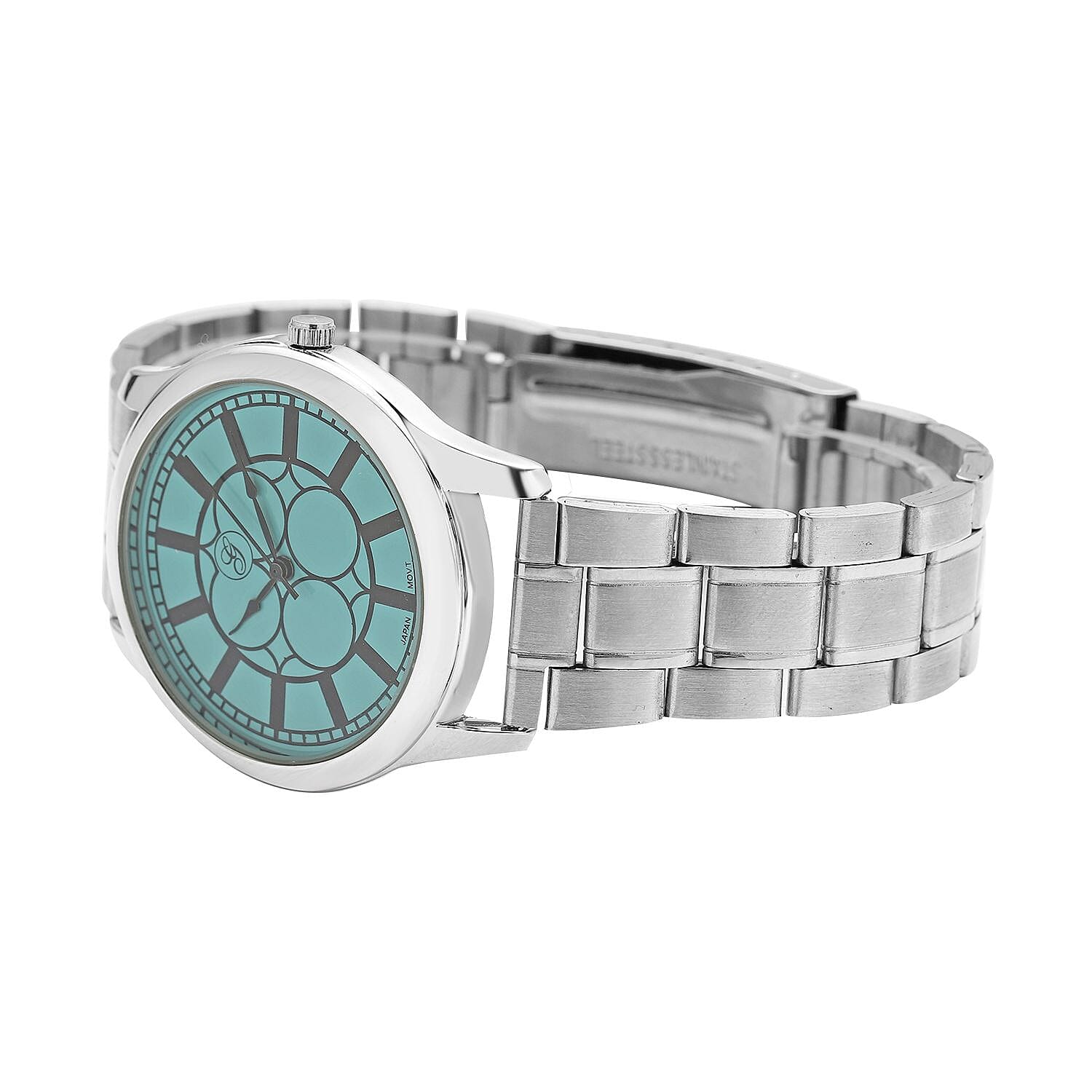 GENOA Japanese Movement Turquoise Blue Dial Water Resistant Watch with Stainless Steel Strap