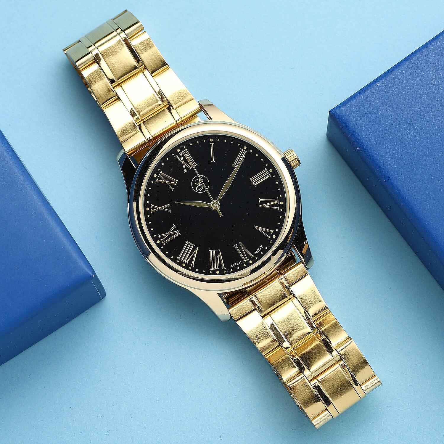 GENOA Japanese Movement Black Dial Water Resistant Watch with Stainless Steel Strap