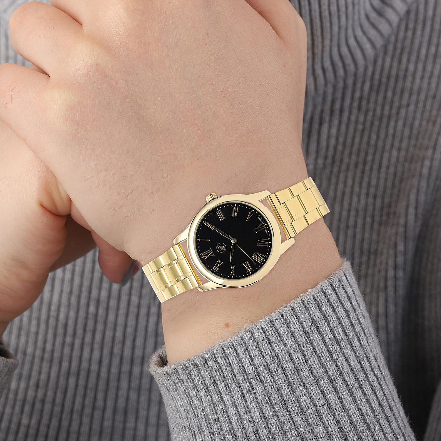 GENOA Japanese Movement Black Dial Water Resistant Watch with Stainless Steel Strap