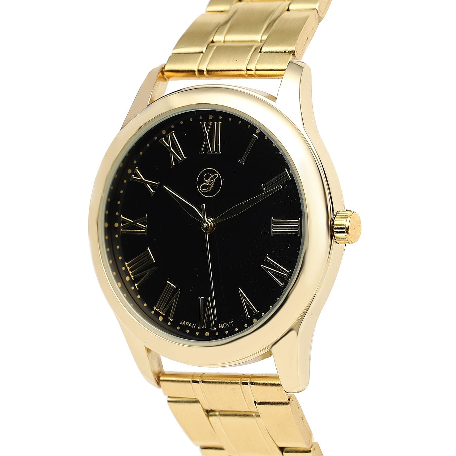 GENOA Japanese Movement Black Dial Water Resistant Watch with Stainless Steel Strap