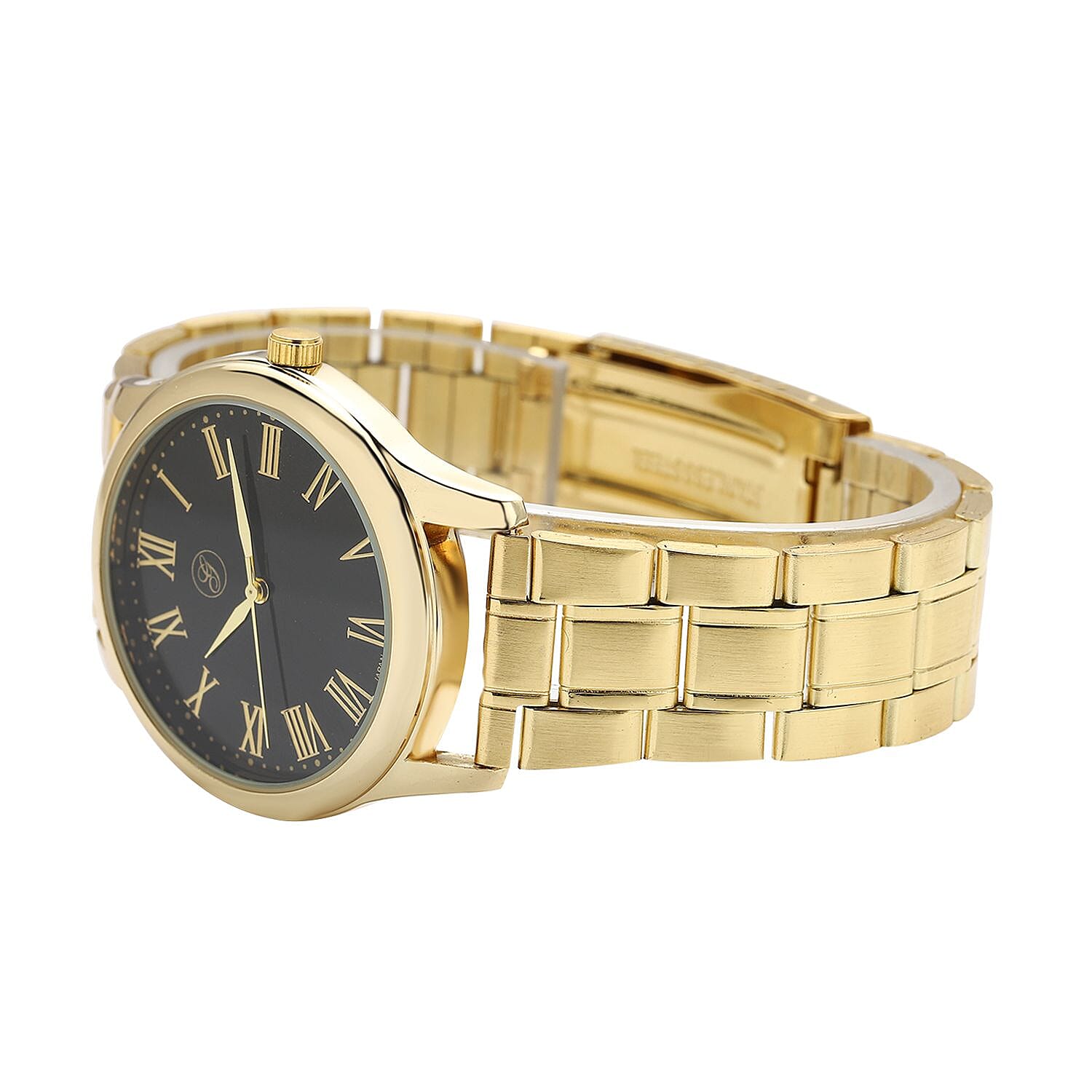 GENOA Japanese Movement Black Dial Water Resistant Watch with Stainless Steel Strap