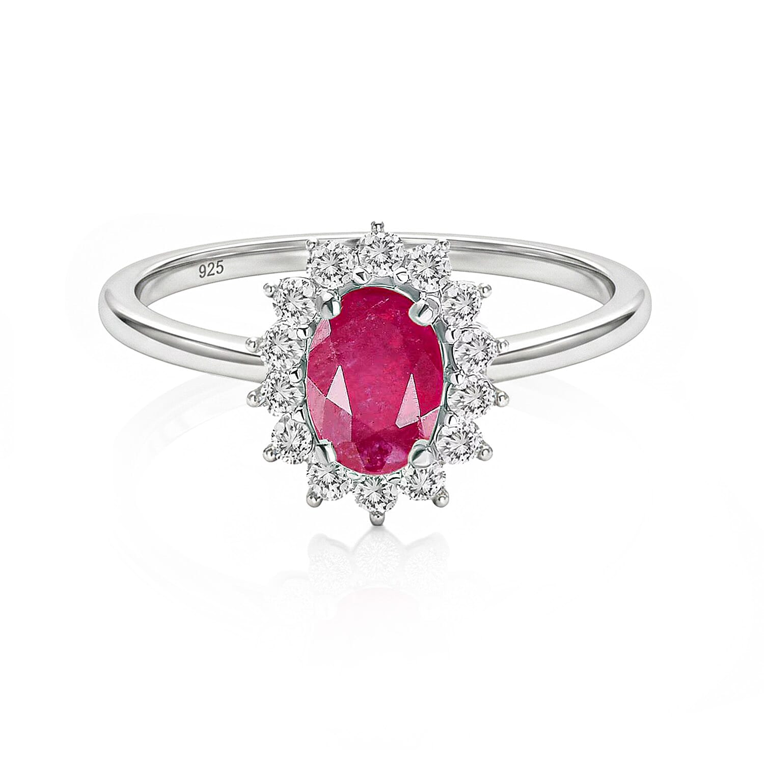 Royal Bali Collection - D'Joy African Ruby (FF) and Natural Zircon Halo Ring in Platinum Overlay Sterling Silver 1.52 Ct.