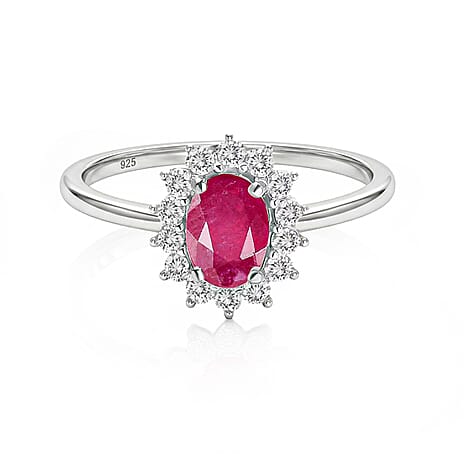 Royal Bali Collection - D'Joy African Ruby (FF) and Natural Zircon Halo Ring in Platinum Overlay Sterling Silver 1.52 Ct.