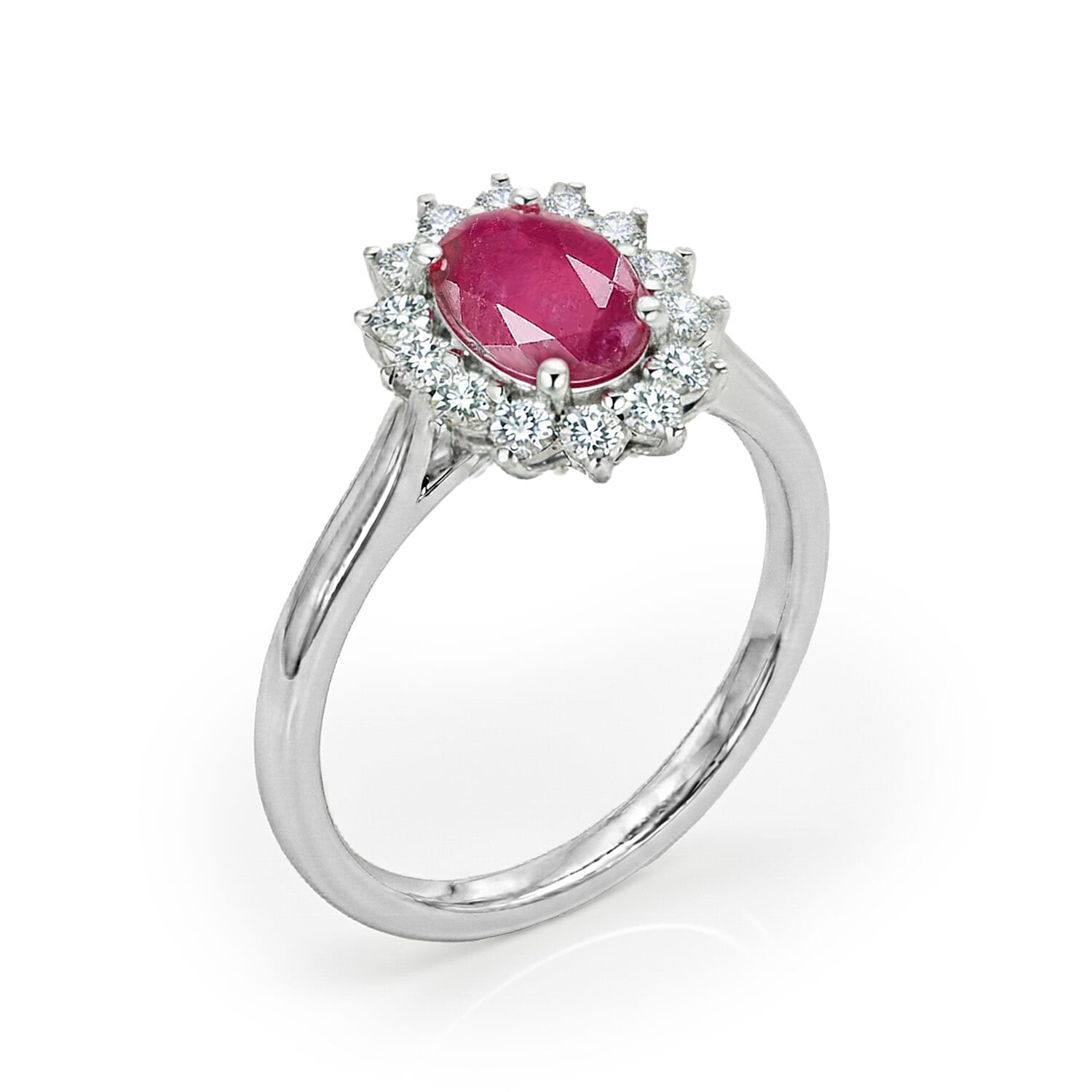 Royal Bali Collection - D'Joy African Ruby (FF) and Natural Zircon Halo Ring in Platinum Overlay Sterling Silver 1.52 Ct.