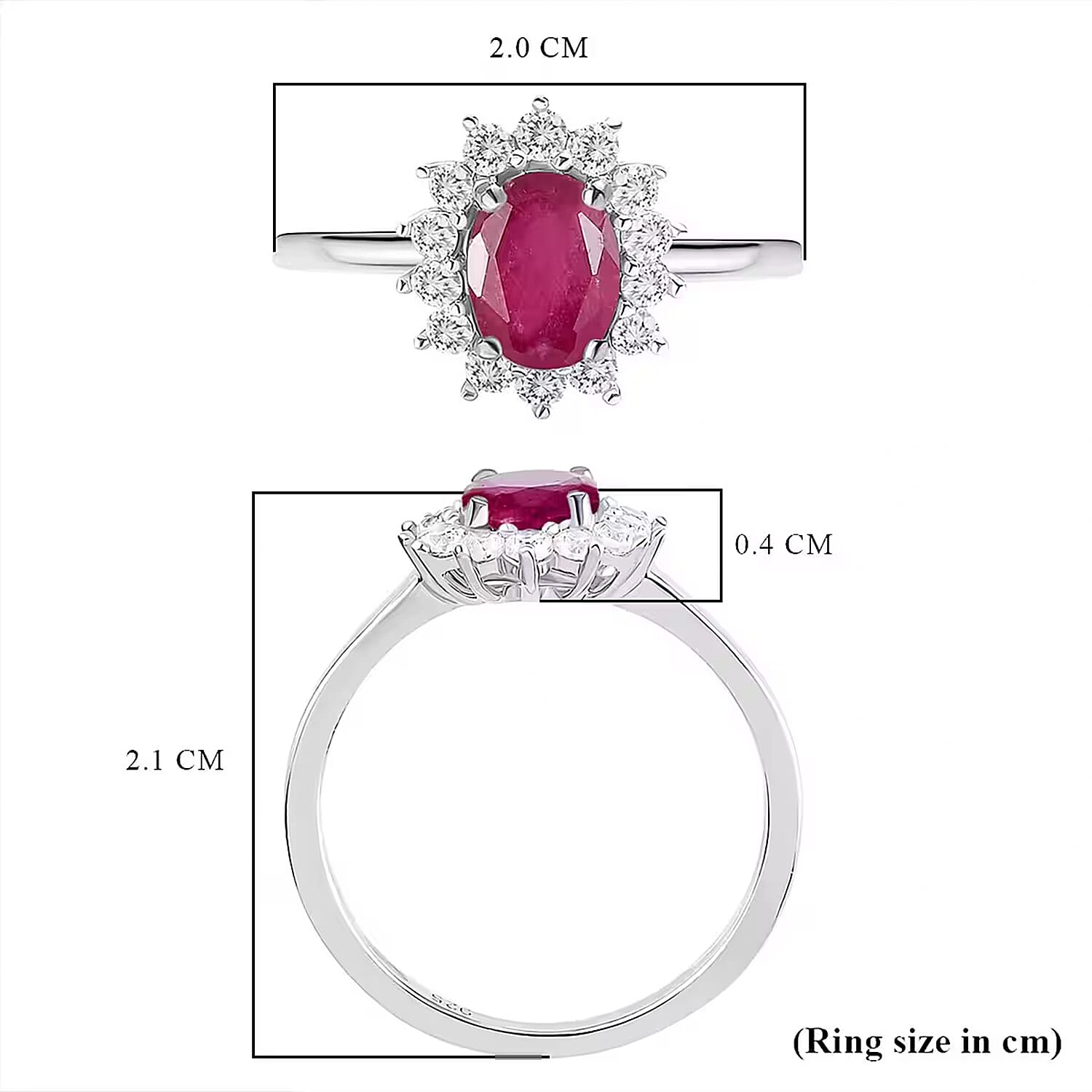 Royal Bali Collection - D'Joy African Ruby (FF) and Natural Zircon Halo Ring in Platinum Overlay Sterling Silver 1.52 Ct.