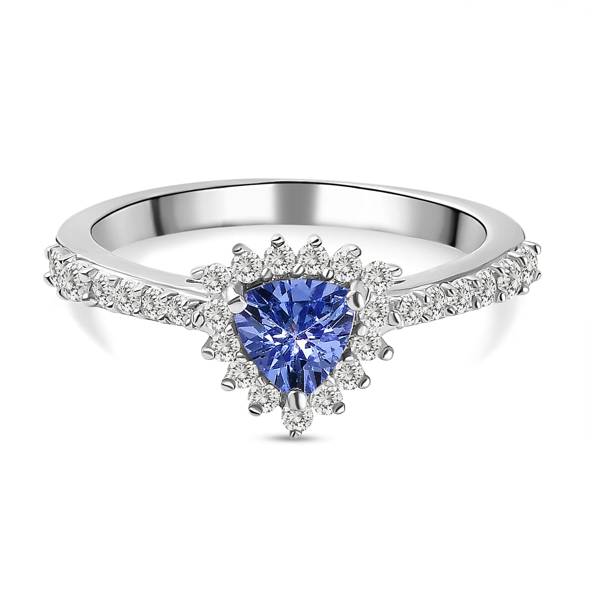 Tanzanite and Natural Cambodian Zircon Ring in Platinum Overlay Sterling Silver
