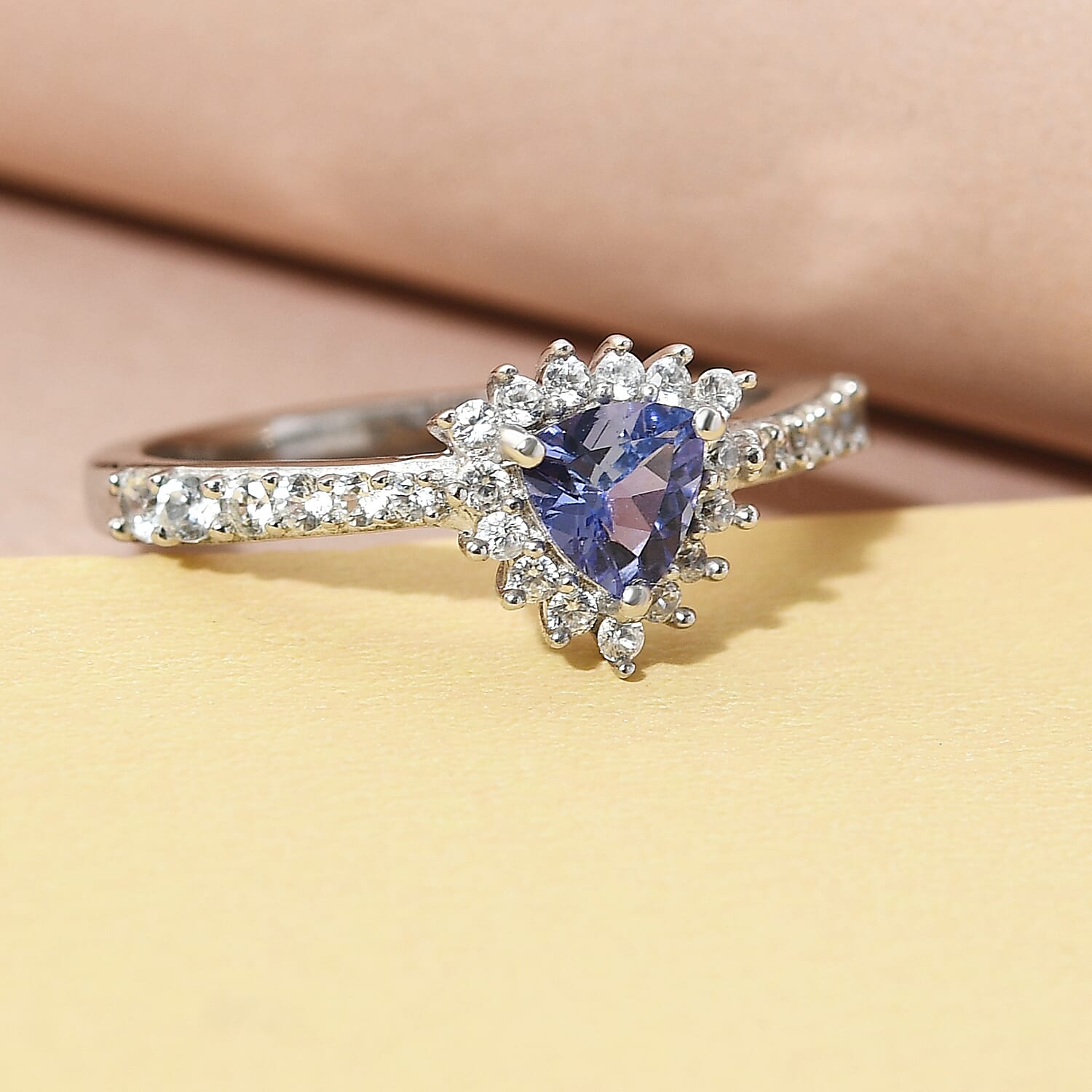 Tanzanite and Natural Cambodian Zircon Ring in Platinum Overlay Sterling Silver