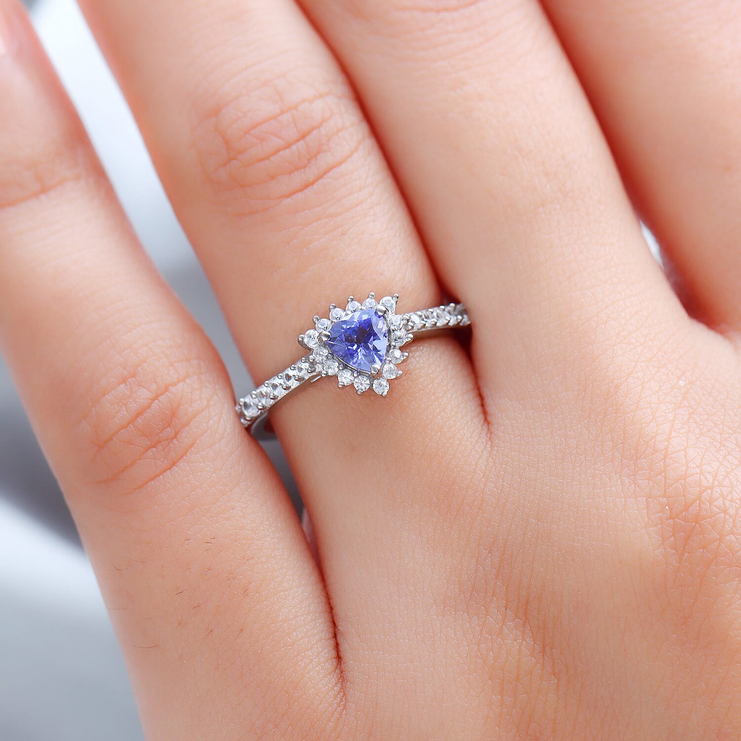 Tanzanite and Natural Cambodian Zircon Ring in Platinum Overlay Sterling Silver