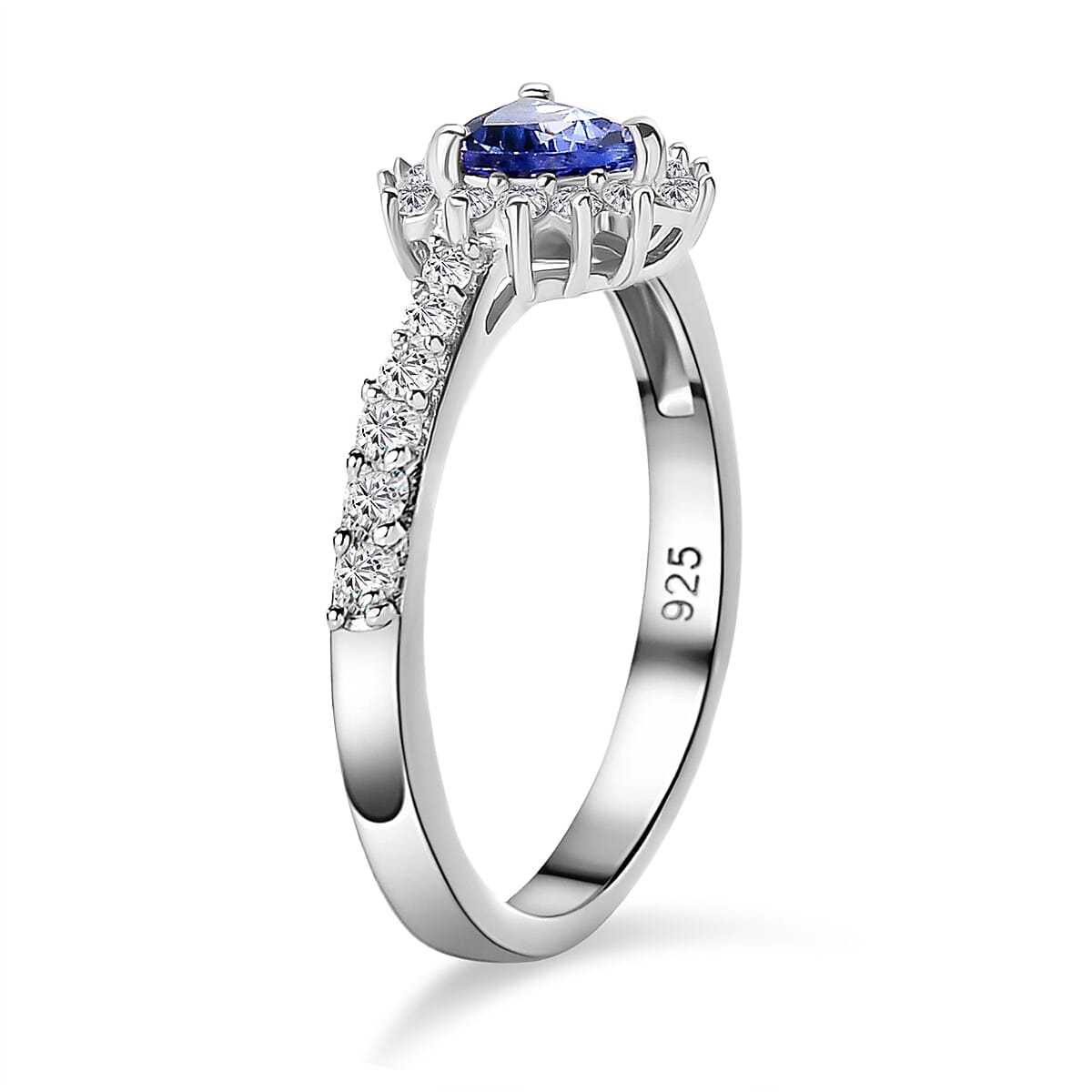 Tanzanite and Natural Cambodian Zircon Ring in Platinum Overlay Sterling Silver