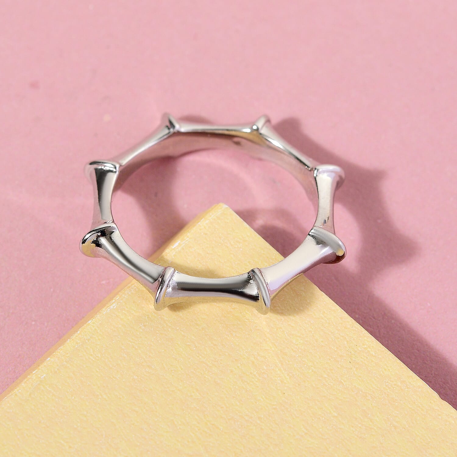 Sundays Child Platinum Overlay Sterling Silver Bamboo Inspired Ring