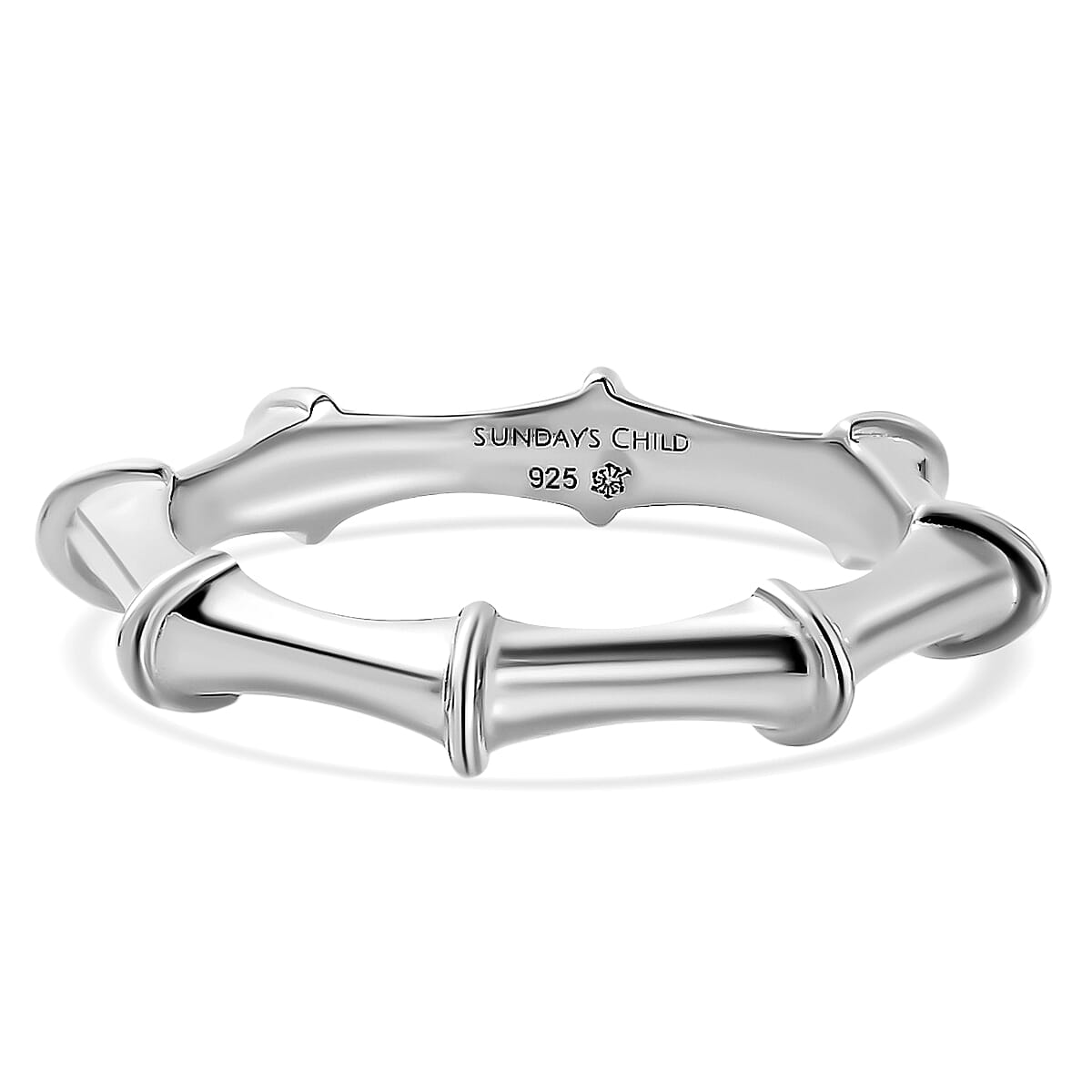 Sundays Child Platinum Overlay Sterling Silver Bamboo Inspired Ring