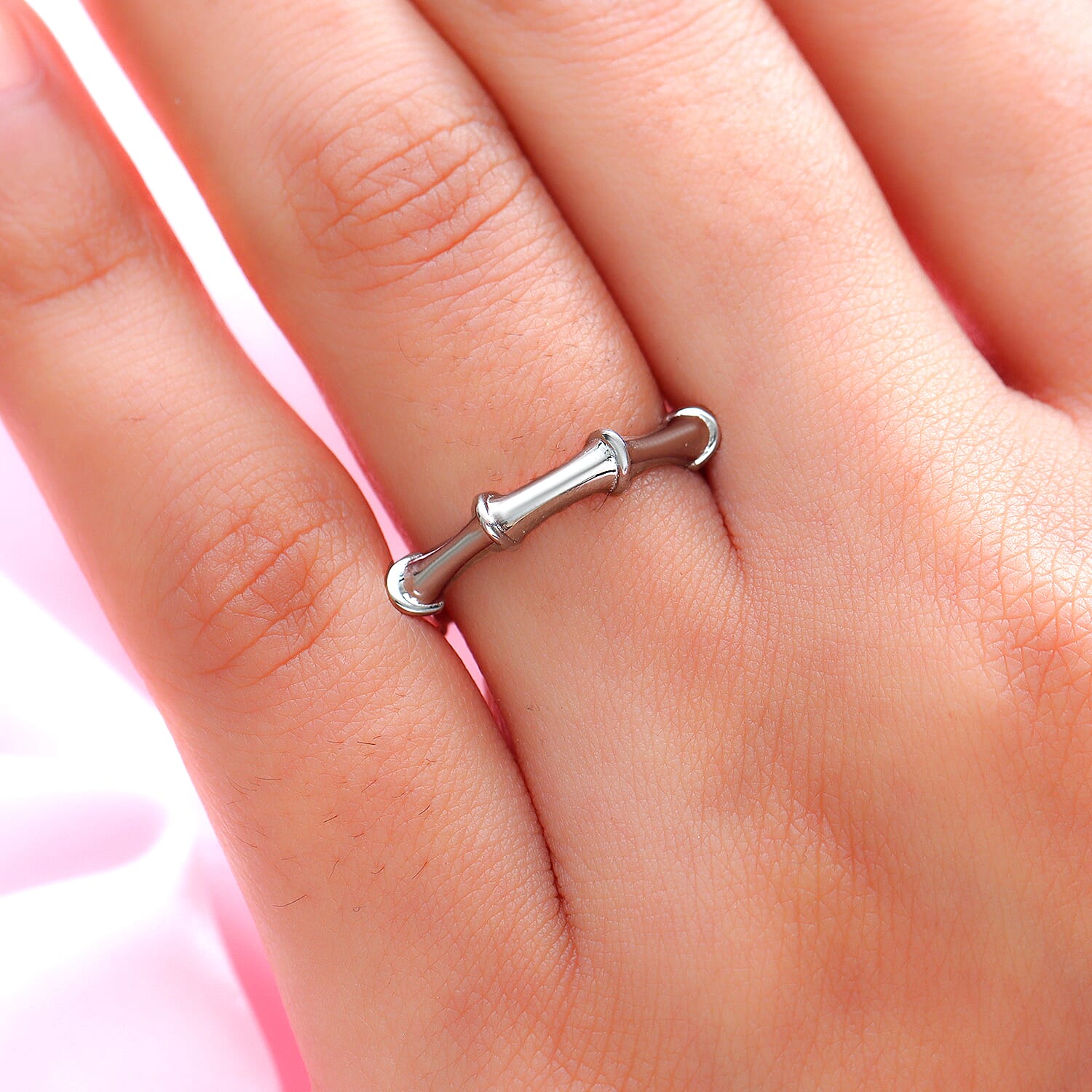 Sundays Child Platinum Overlay Sterling Silver Bamboo Inspired Ring