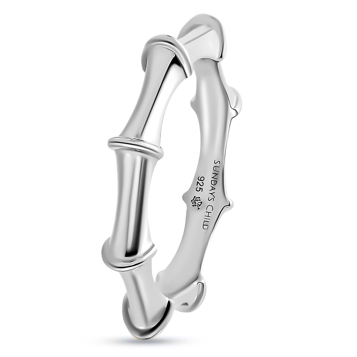 Sundays Child Platinum Overlay Sterling Silver Bamboo Inspired Ring