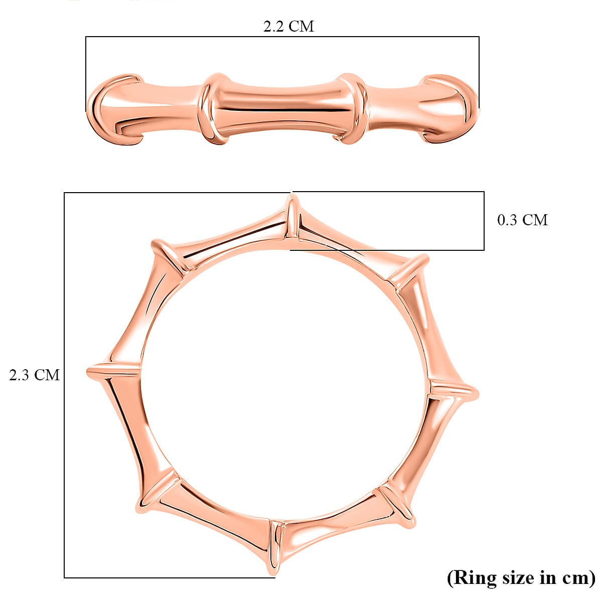 Sundays Child Rose Gold Overlay Sterling Silver Bamboo Inspired Ring