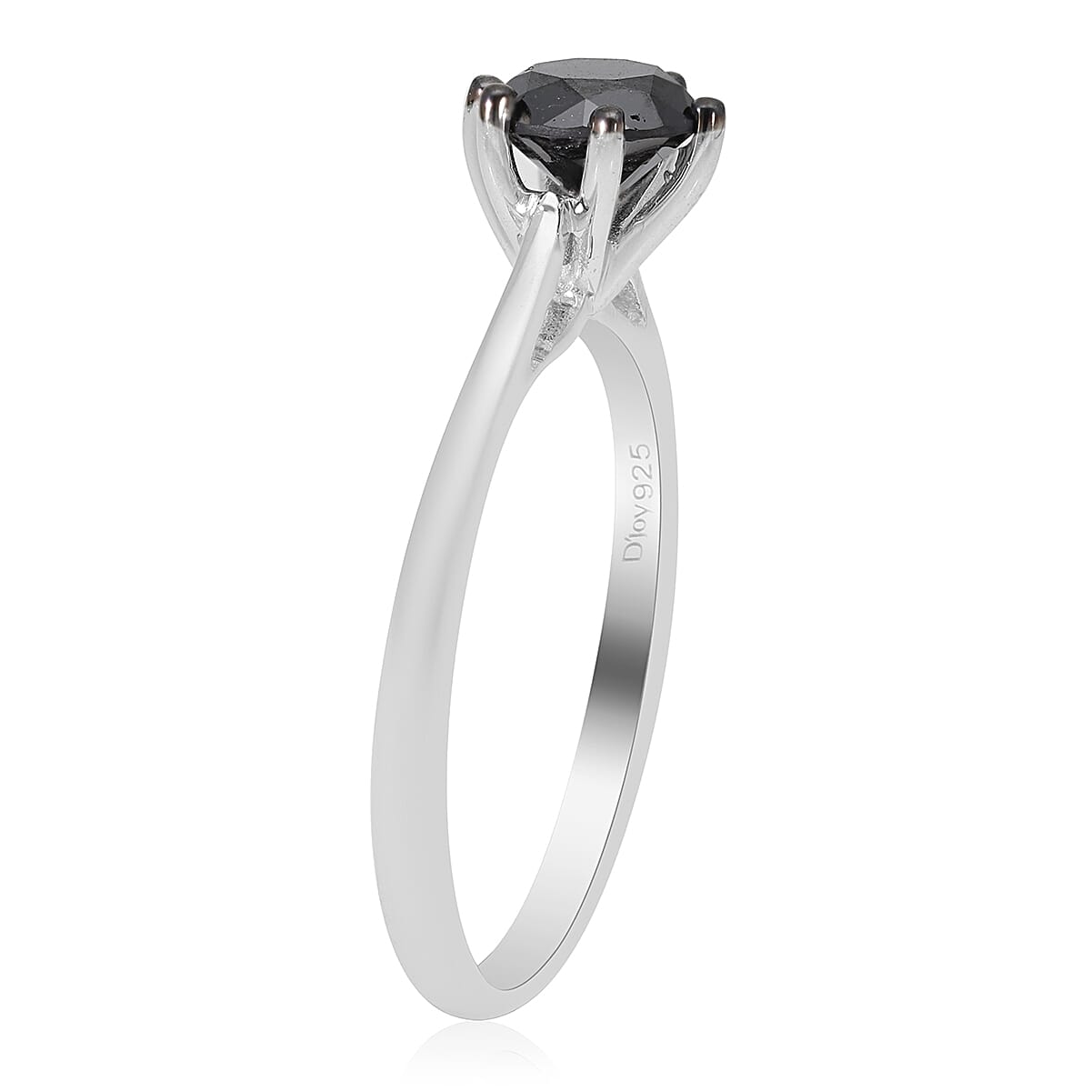 Black Diamond Solitaire Ring in Platinum Overlay Sterling Silver 1.00 Ct.