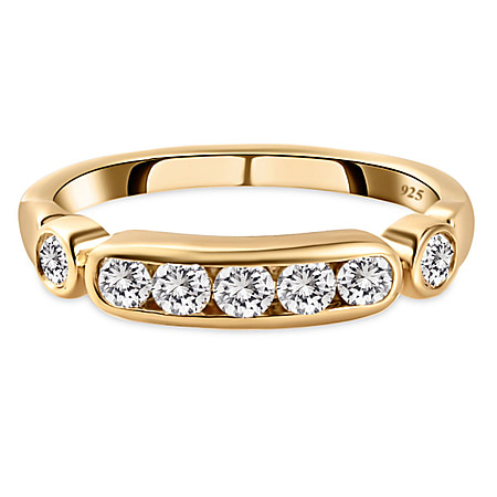 Moissanite 7-Stone Ring in Sterling Silver with 18K Vermeil Yellow Gold
